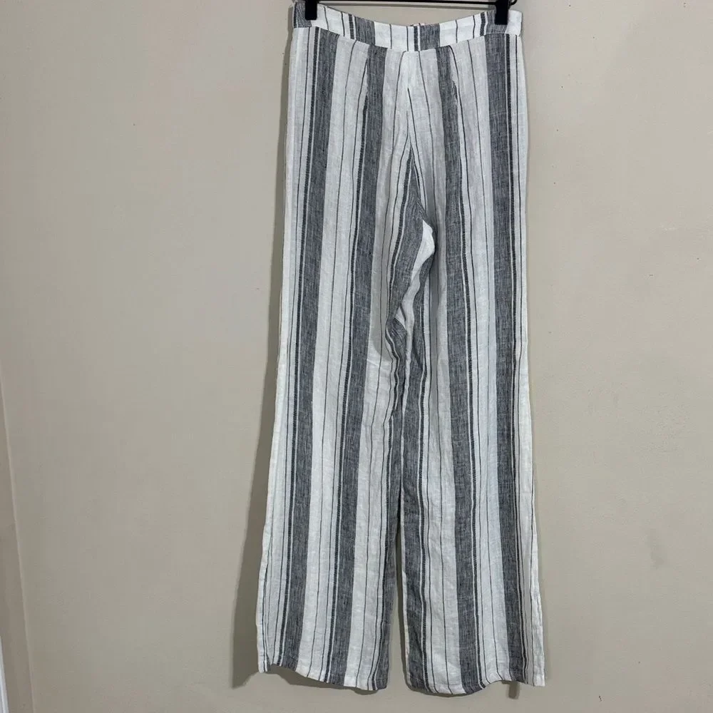 Reformation Striped High Rise Wide-Leg Linen Pants Size 0 Coastal Resort Boho
